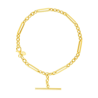 14k Yellow Gold 7 1/5 inch Alternating Oval and Round Chain Bracelet with Toggle by Bids.com