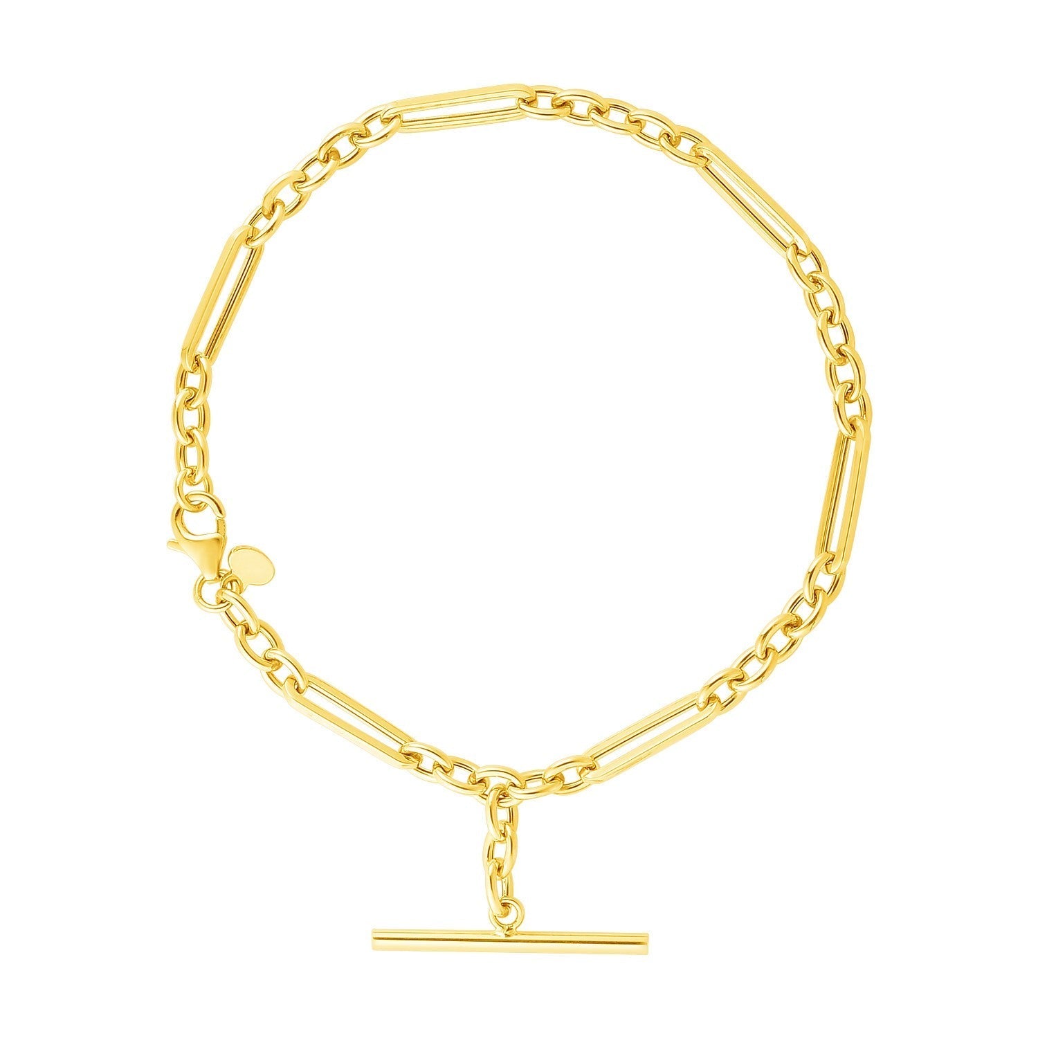14k Yellow Gold 7 1/5 inch Alternating Oval and Round Chain Bracelet with Toggle 