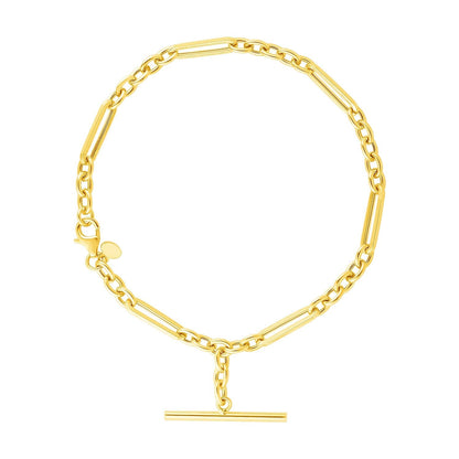 14k Yellow Gold 7 1/5 inch Alternating Oval and Round Chain Bracelet with Toggle 