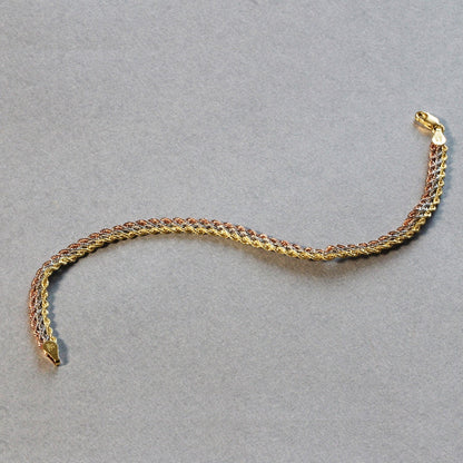 10k Tri-Toned Gold Multi-Strand Rope Chain Bracelet (6.35 mm) by Bids.com