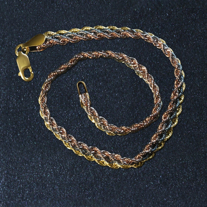 10k Tri-Toned Gold Multi-Strand Rope Chain Bracelet (6.35 mm) by Bids.com