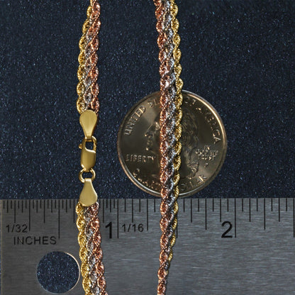 10k Tri-Toned Gold Multi-Strand Rope Chain Bracelet (6.35 mm) by Bids.com