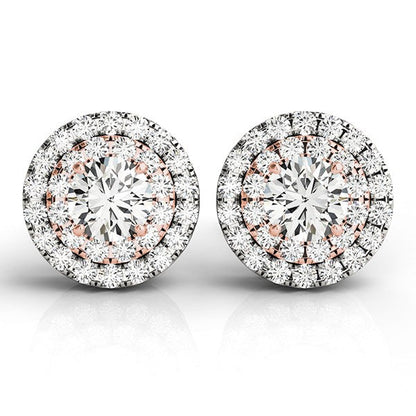 14k White and Rose Gold Round Halo Diamond Earrings (3/4 cttw) by Bids.com