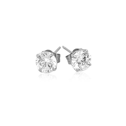14k White Gold Stud Earrings with White Hue Faceted Cubic Zirconia(5mm) - DestGlow