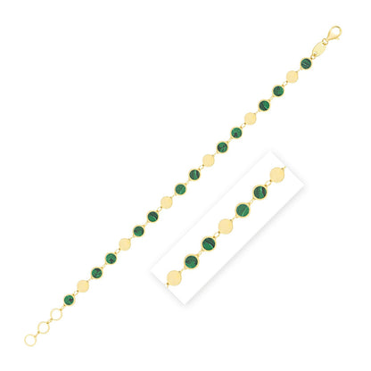 14k Yellow Gold Malachite Geometric Mirror Gem Chain Bracelet (5.00 mm) by Bids.com