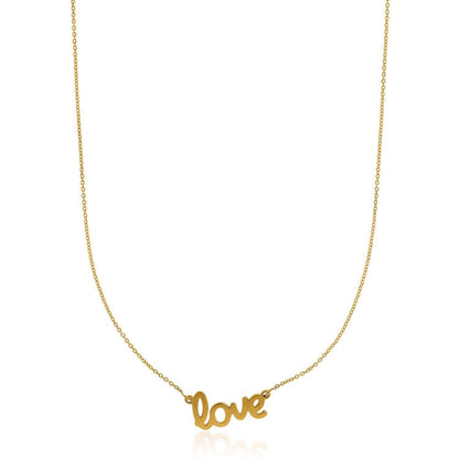 14k Yellow Gold Script LOVE Necklace by Bids.com