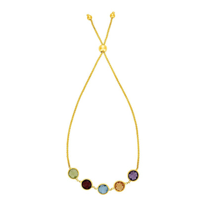 Adjustable Bracelet with Multicolored Large Round Gemstones in 14k Yellow Gold  DestGlow