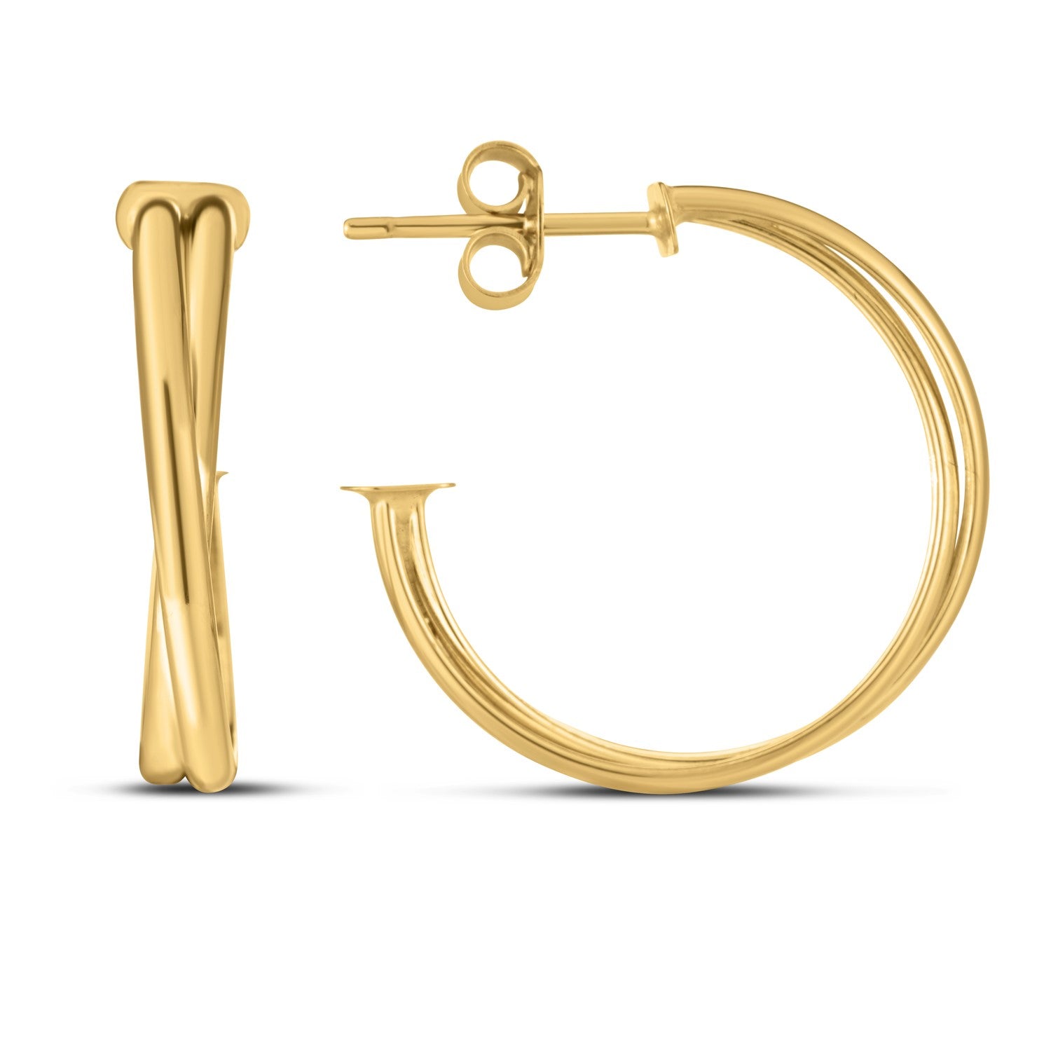 14k Yellow Gold Large Crossover Hoops - accessories