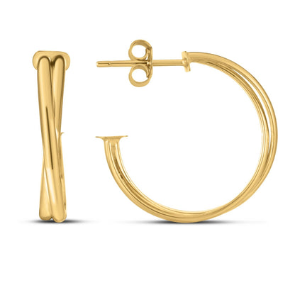 14k Yellow Gold Large Crossover Hoops - accessories