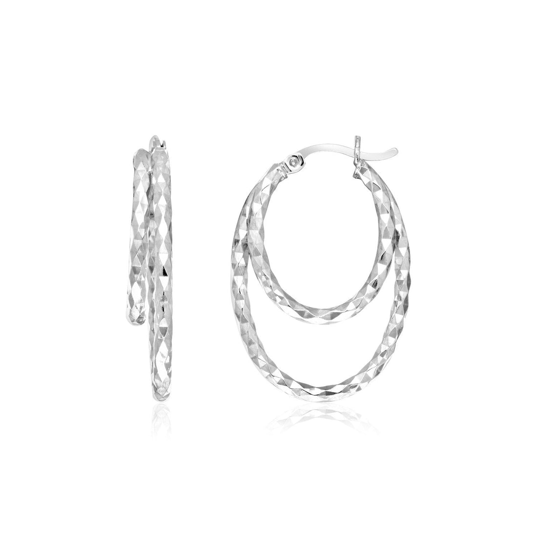 Sterling Silver Double Oval Textured Hoop Earrings - DestGlow