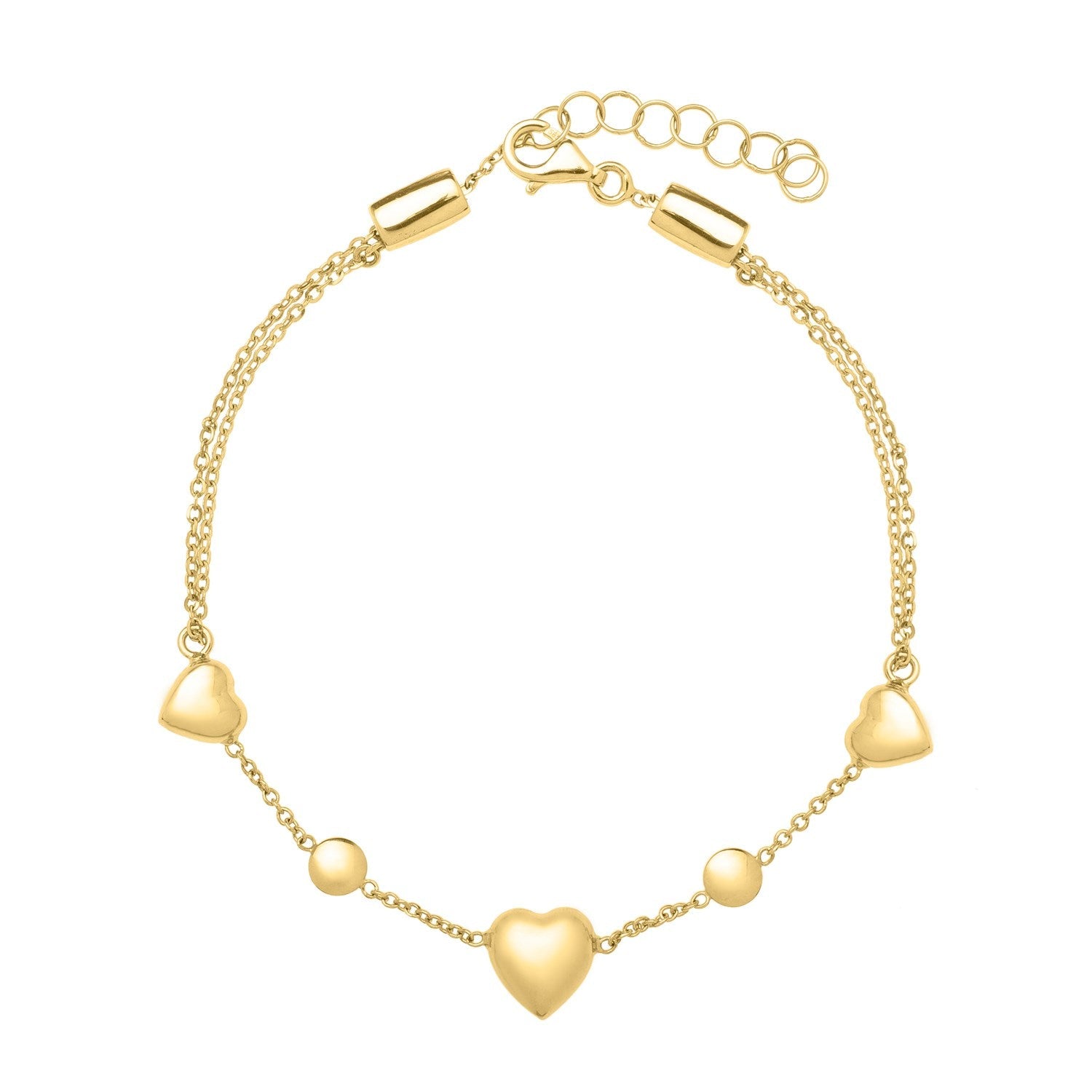 14k Yellow Gold Puff Heart Adjustable Anklet by Bids.com