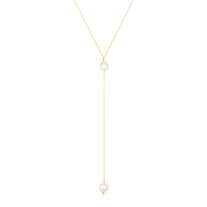 14k Yellow Gold Lariat Necklace with Pearls - necklaces