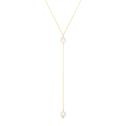 14k Yellow Gold Lariat Necklace with Pearls 