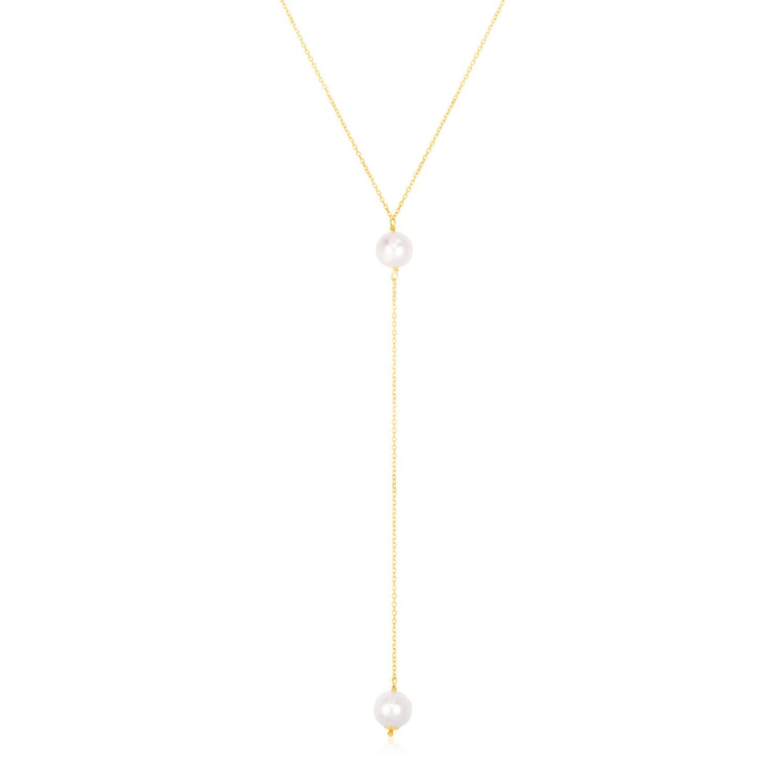 14k Yellow Gold Lariat Necklace with Pearls - necklaces