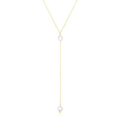 14k Yellow Gold Lariat Necklace with Pearls - necklaces