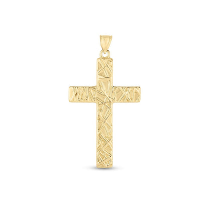 14k Yellow Gold High Polish Textured Cross Pendant 