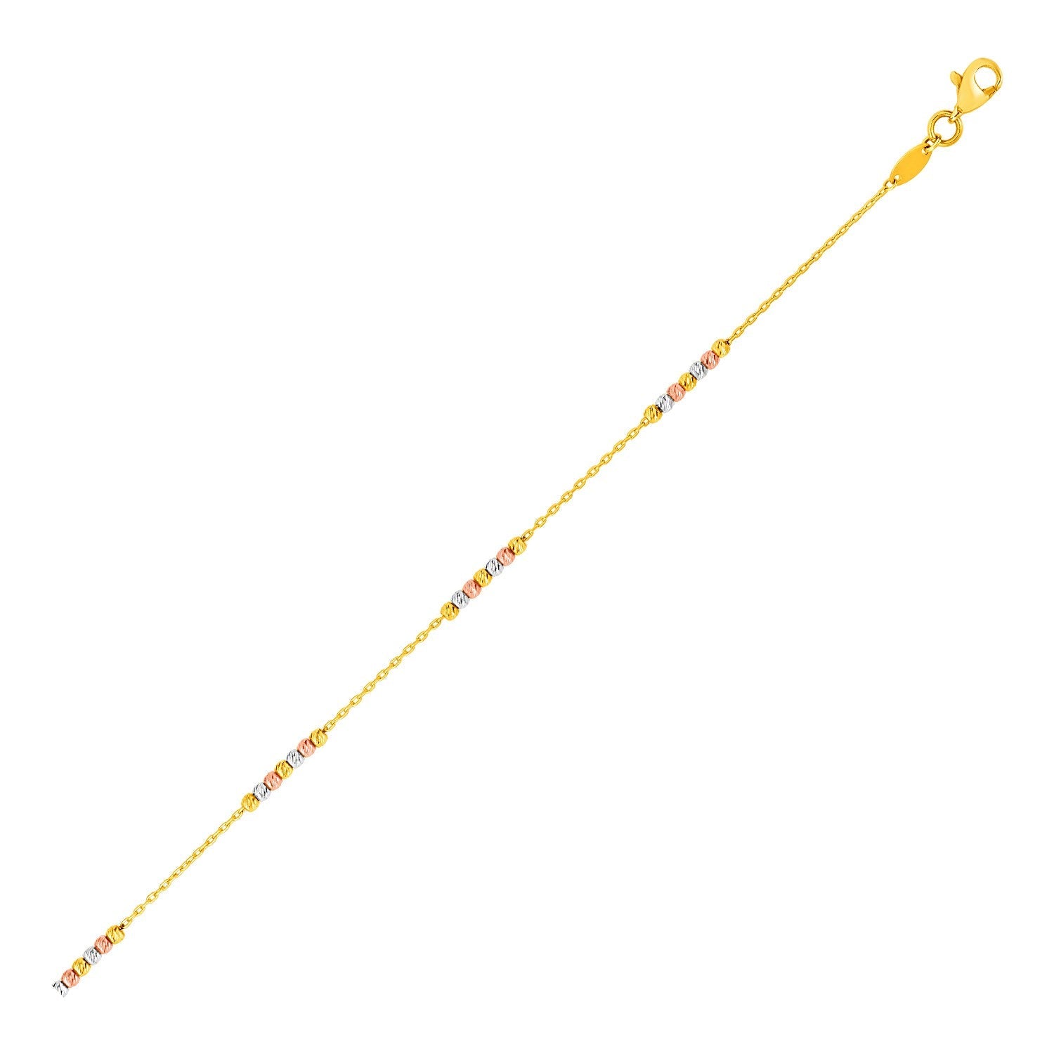 14k Tri Color Gold Anklet with Textured Beads - accessories