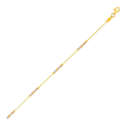 14k Tri Color Gold Anklet with Textured Beads  DestGlow