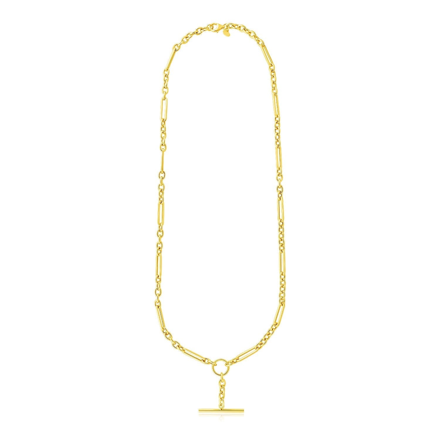 14k Yellow Gold Alternating Oval and Round Chain Necklace with Toggle 