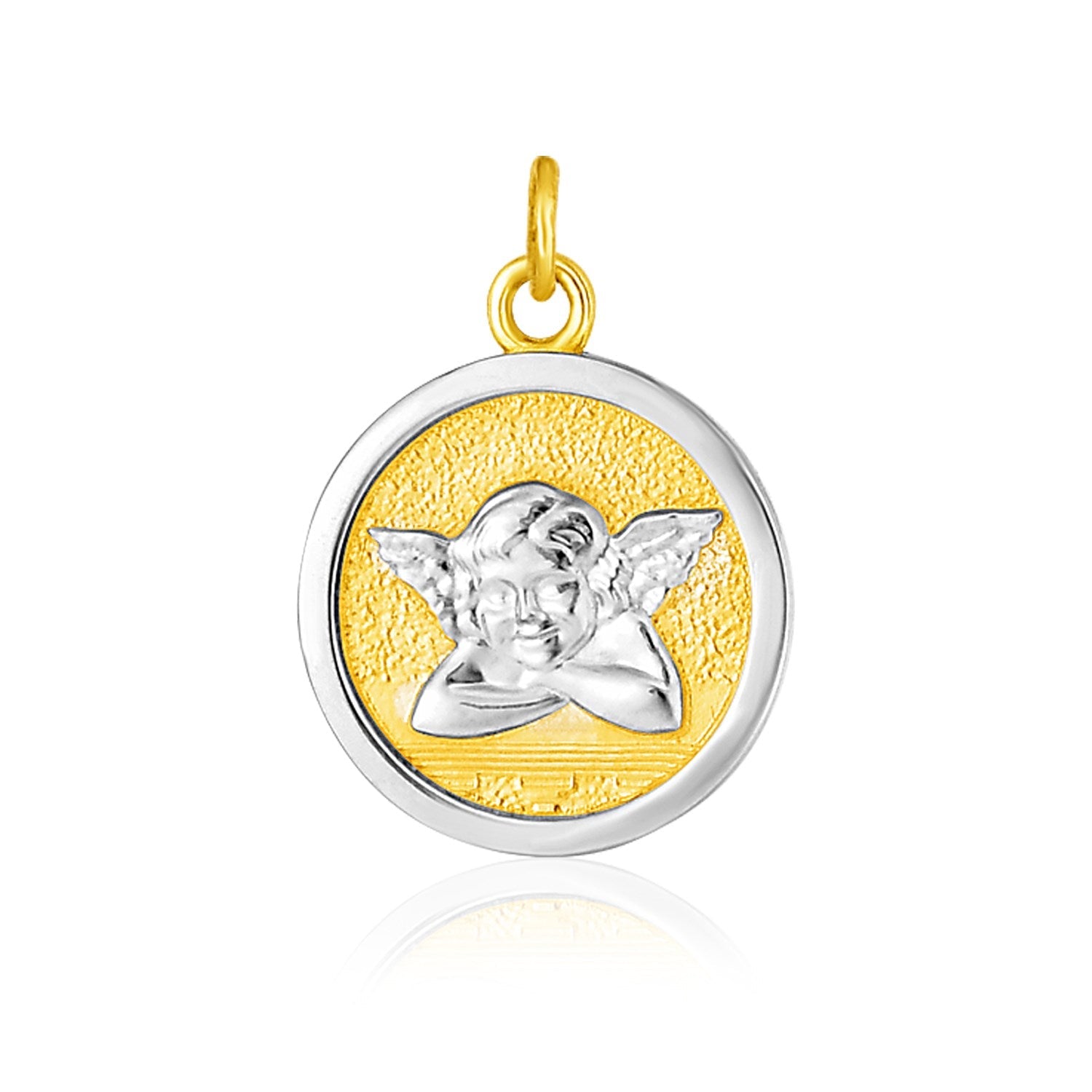 14k Two Tone Gold Round Angel Medal Pendant - necklaces