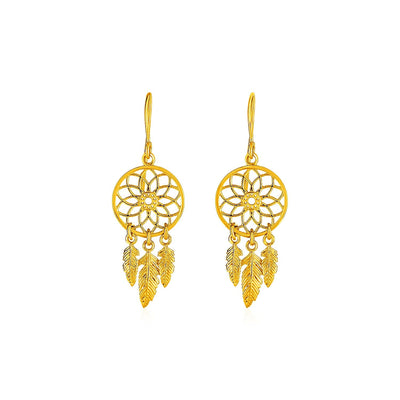 Dream Catcher Earrings in 14k Yellow Gold - DestGlow