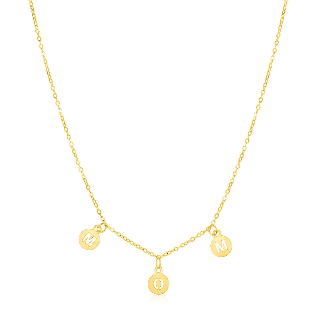 14k Yellow Gold Mom Necklace with Circle Drops - necklaces