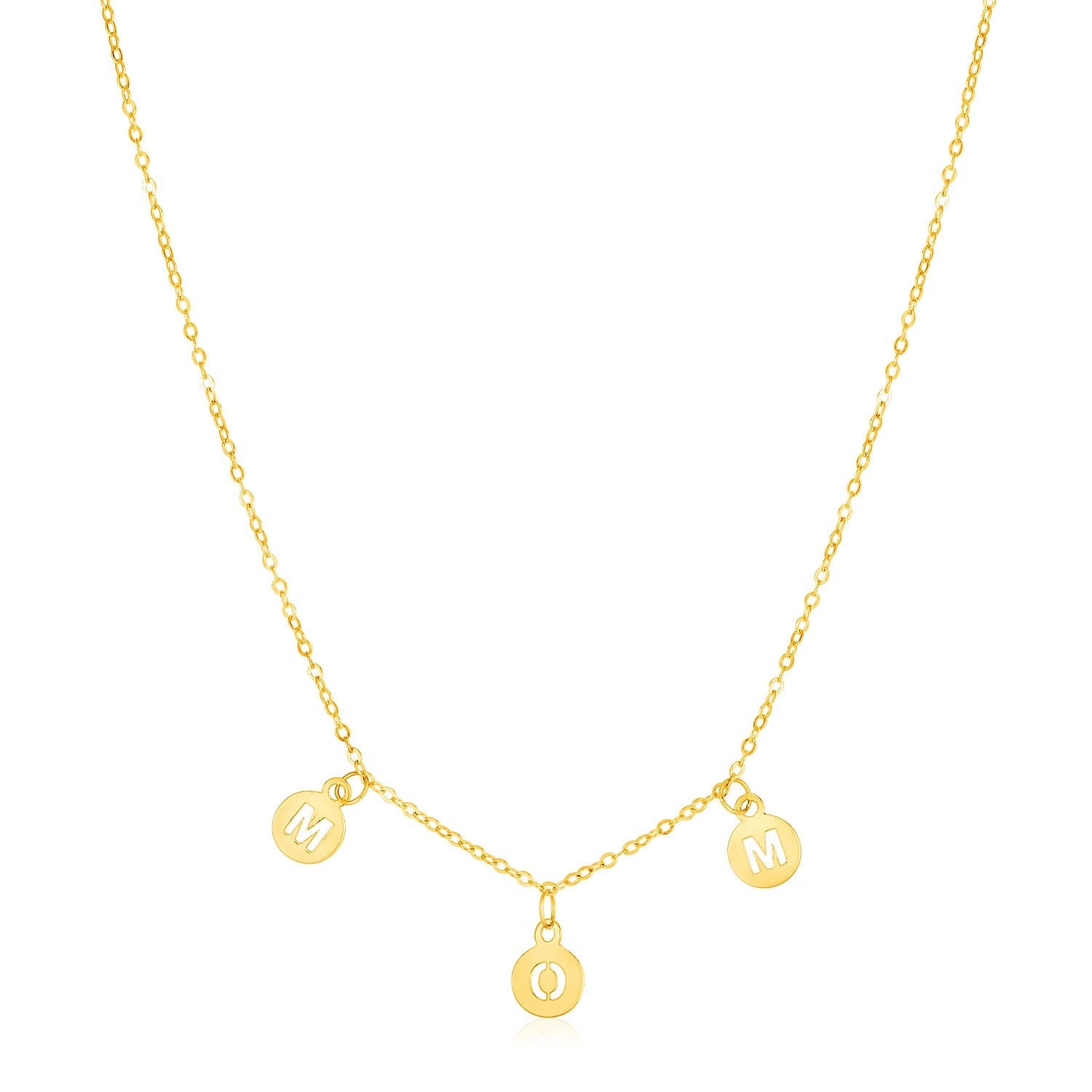 14k Yellow Gold Mom Necklace with Circle Drops - necklaces