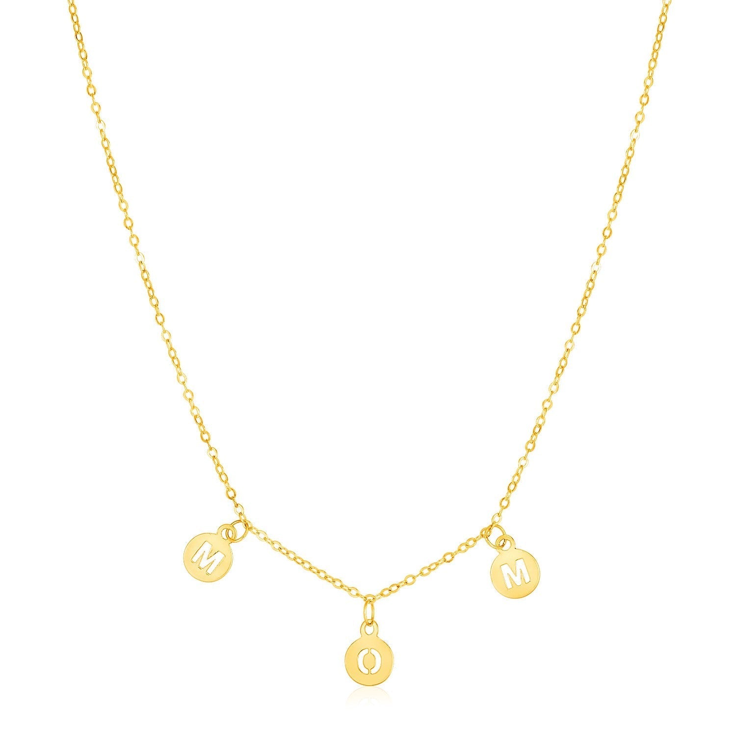 14k Yellow Gold Mom Necklace with Circle Drops 