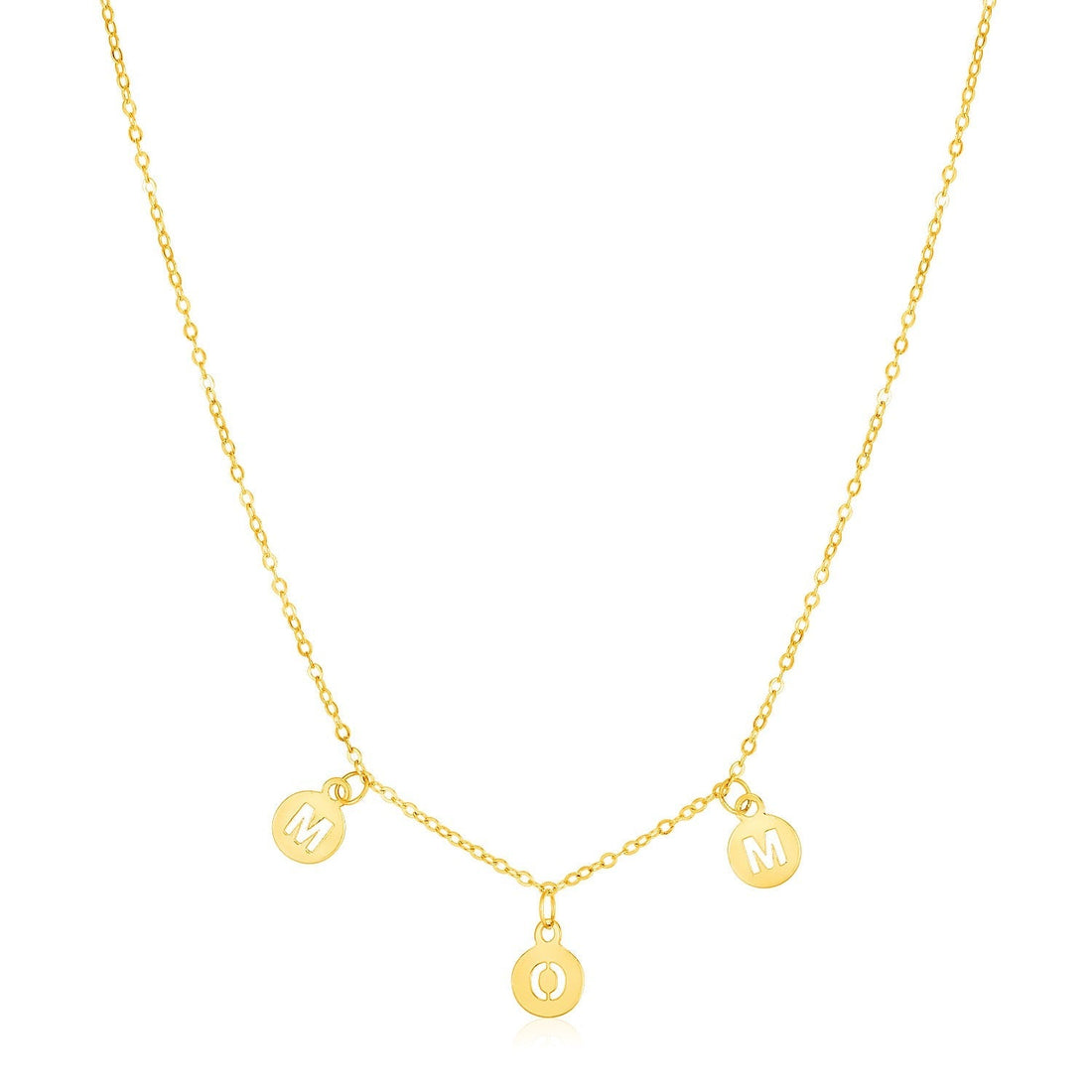 14k Yellow Gold Mom Necklace with Circle Drops 