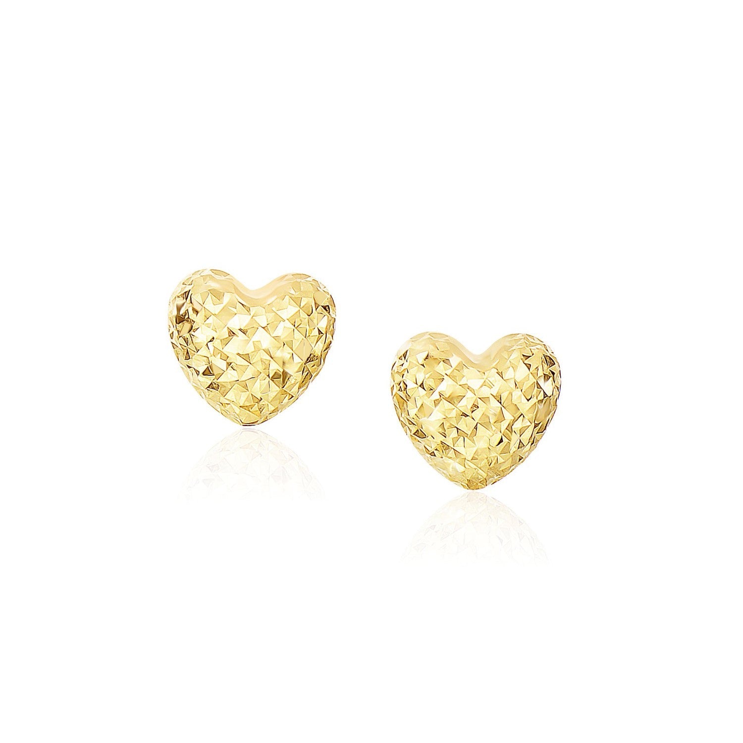 14k Yellow Gold Puffed Heart Earrings with Diamond Cuts - accessories