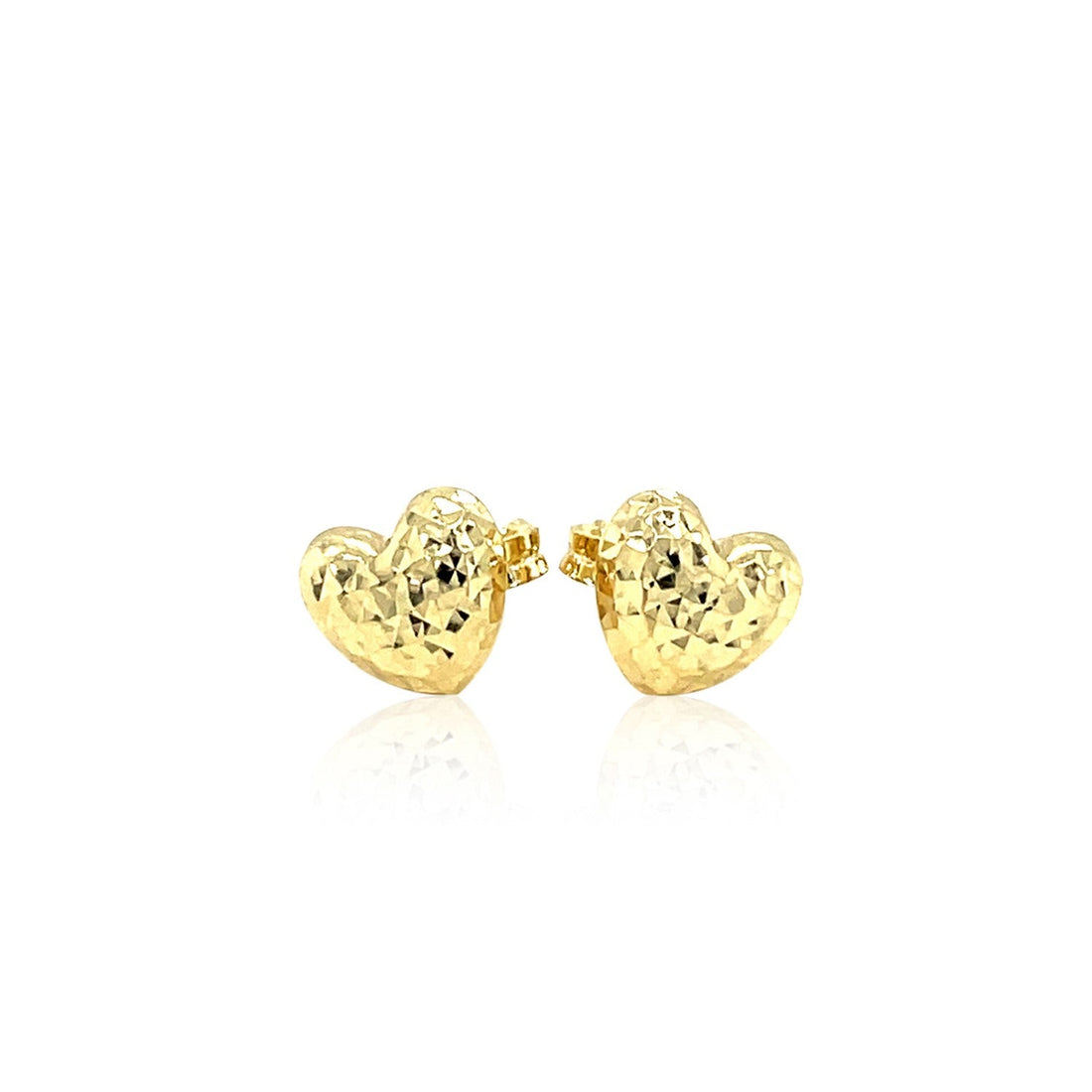 14k Yellow Gold Puffed Heart Earrings with Diamond Cuts(8mm) - DestGlow