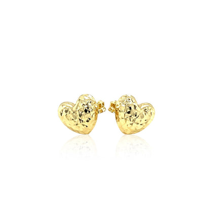 14k Yellow Gold Puffed Heart Earrings with Diamond Cuts(8mm) - DestGlow