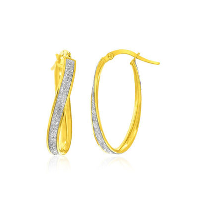14k Two-Tone Gold Oval Hoop Twist Glittery Earrings by Bids.com