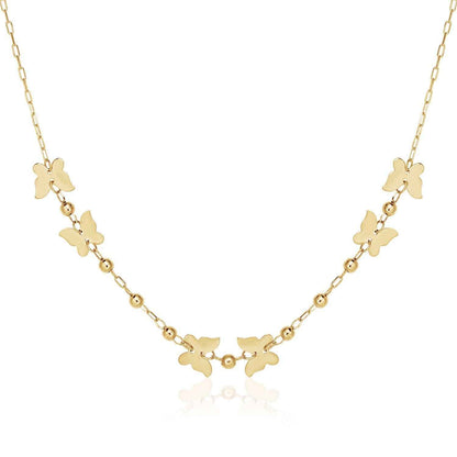 14k Yellow Gold 18 inch Necklace with Polished Butterflies and Beads