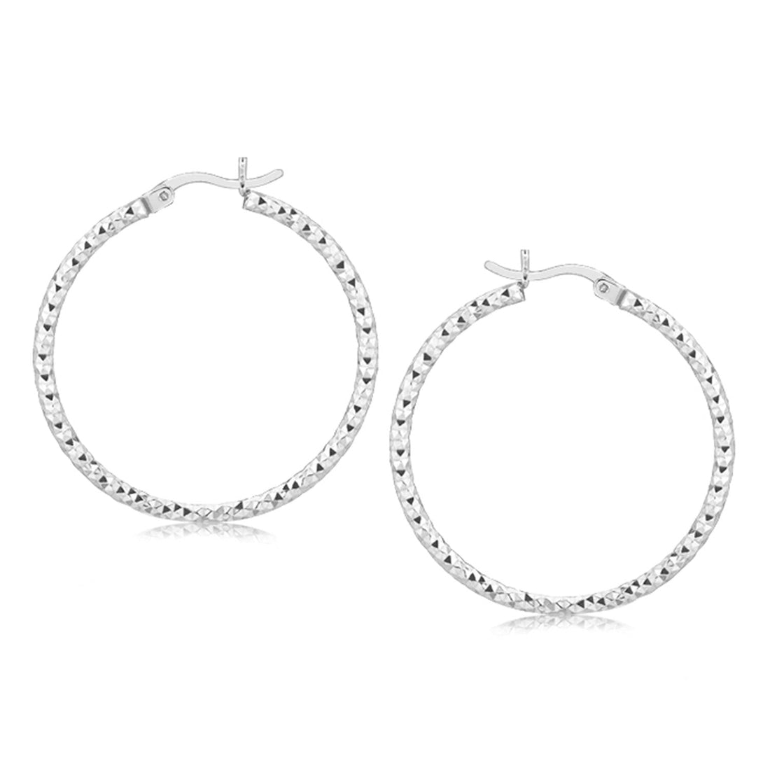 Sterling Silver Rhodium Plated Woven Style Polished Hoop Earrings(2x30mm) - DestGlow