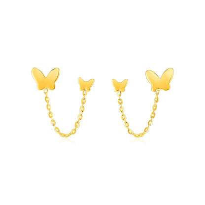 14k Yellow Gold Two Hole Post Earrings with Butterflies by Bids.com