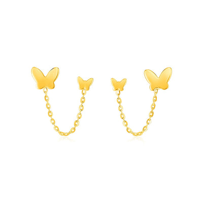 14k Yellow Gold Two Hole Post Earrings with Butterflies - DestGlow