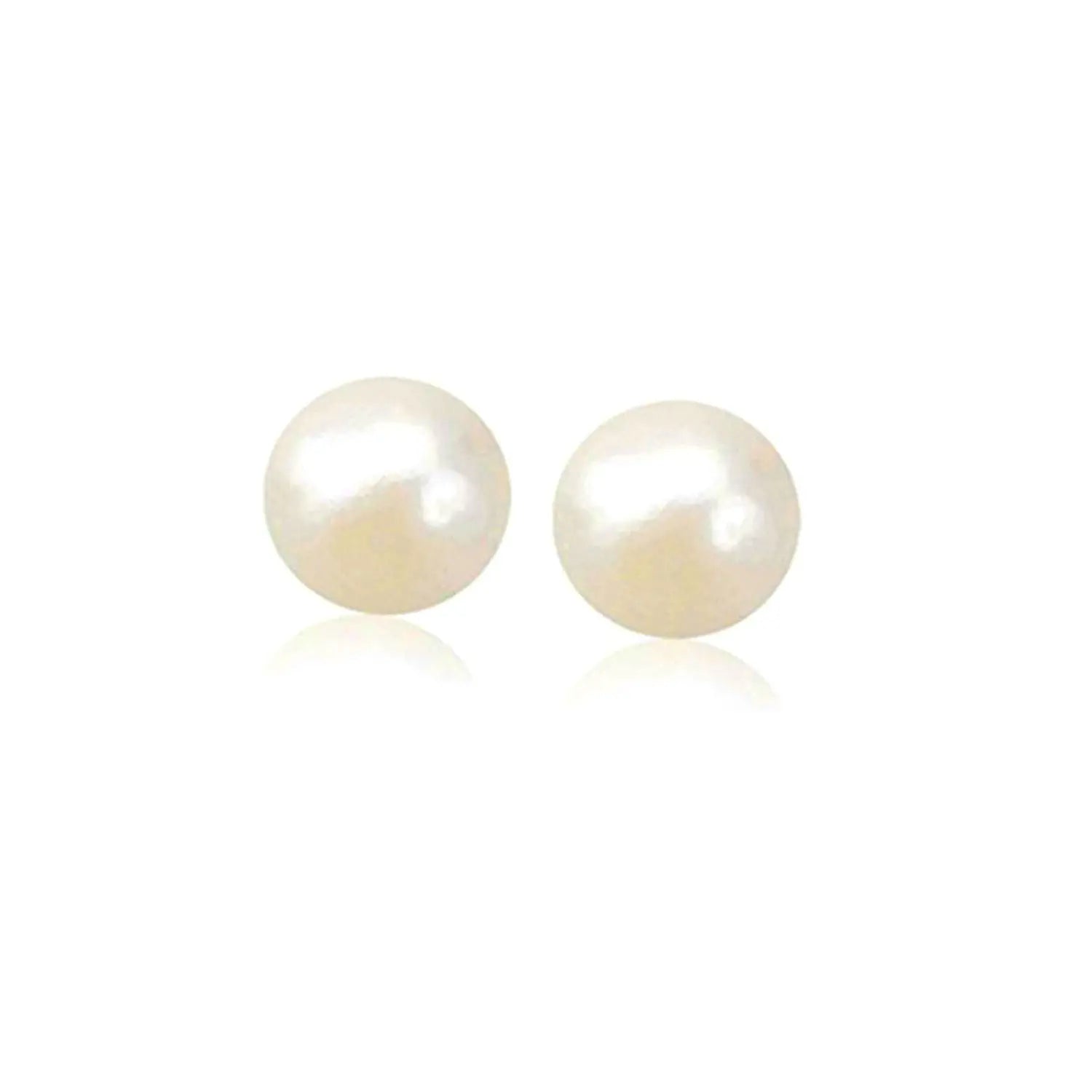 14k Yellow Gold Freshwater Cultured White Pearl Stud Earrings (7mm) 