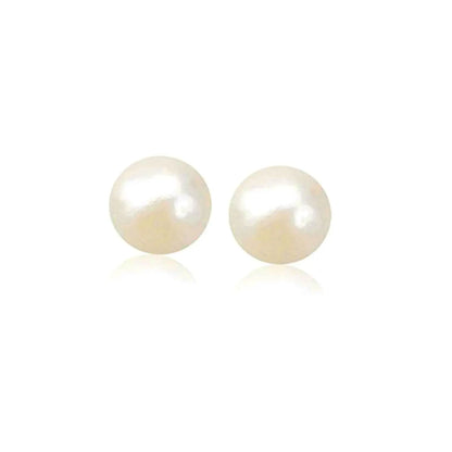 14k Yellow Gold Freshwater Cultured White Pearl Stud Earrings (7mm) 