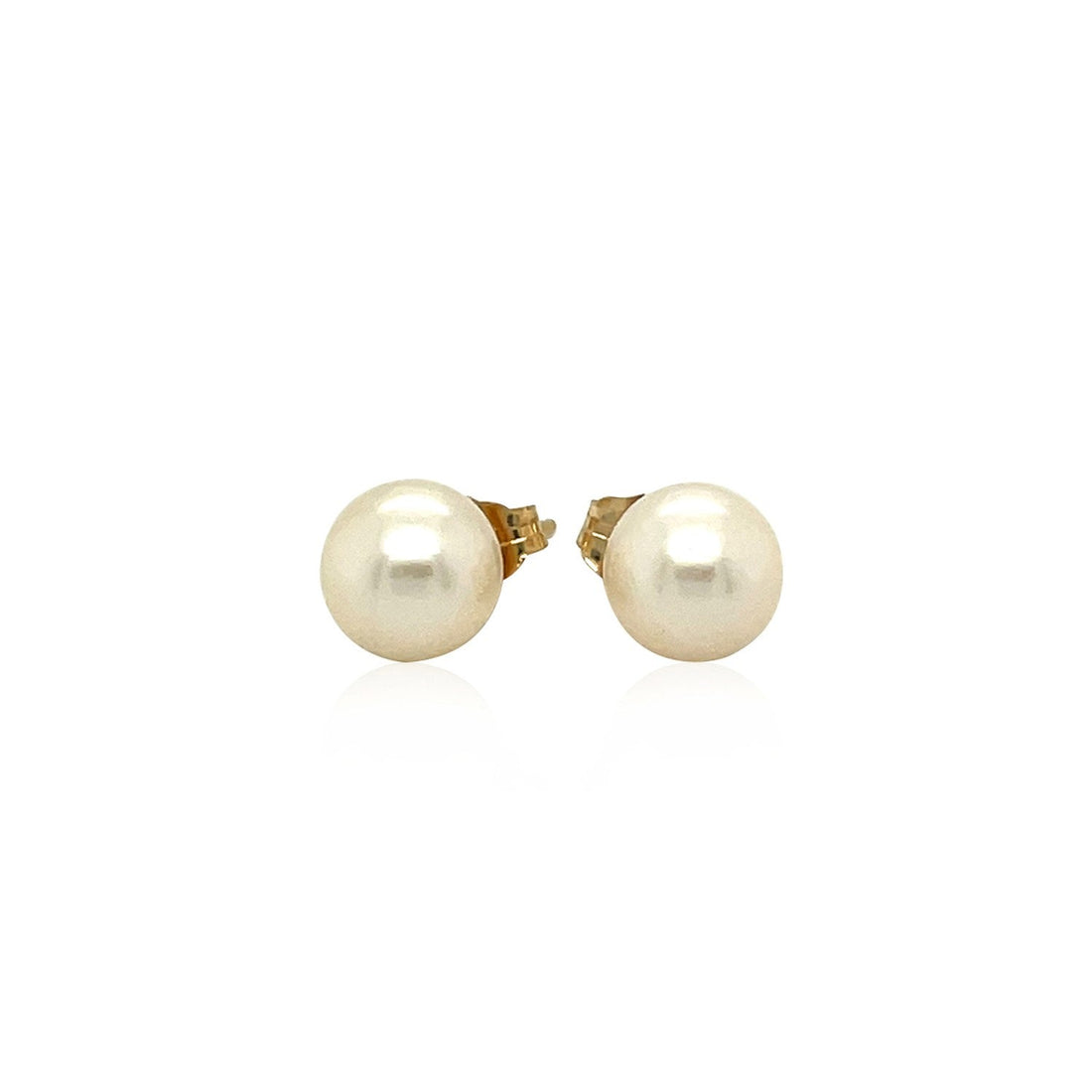 14k Yellow Gold Freshwater Cultured White Pearl Stud Earrings (7mm) - DestGlow