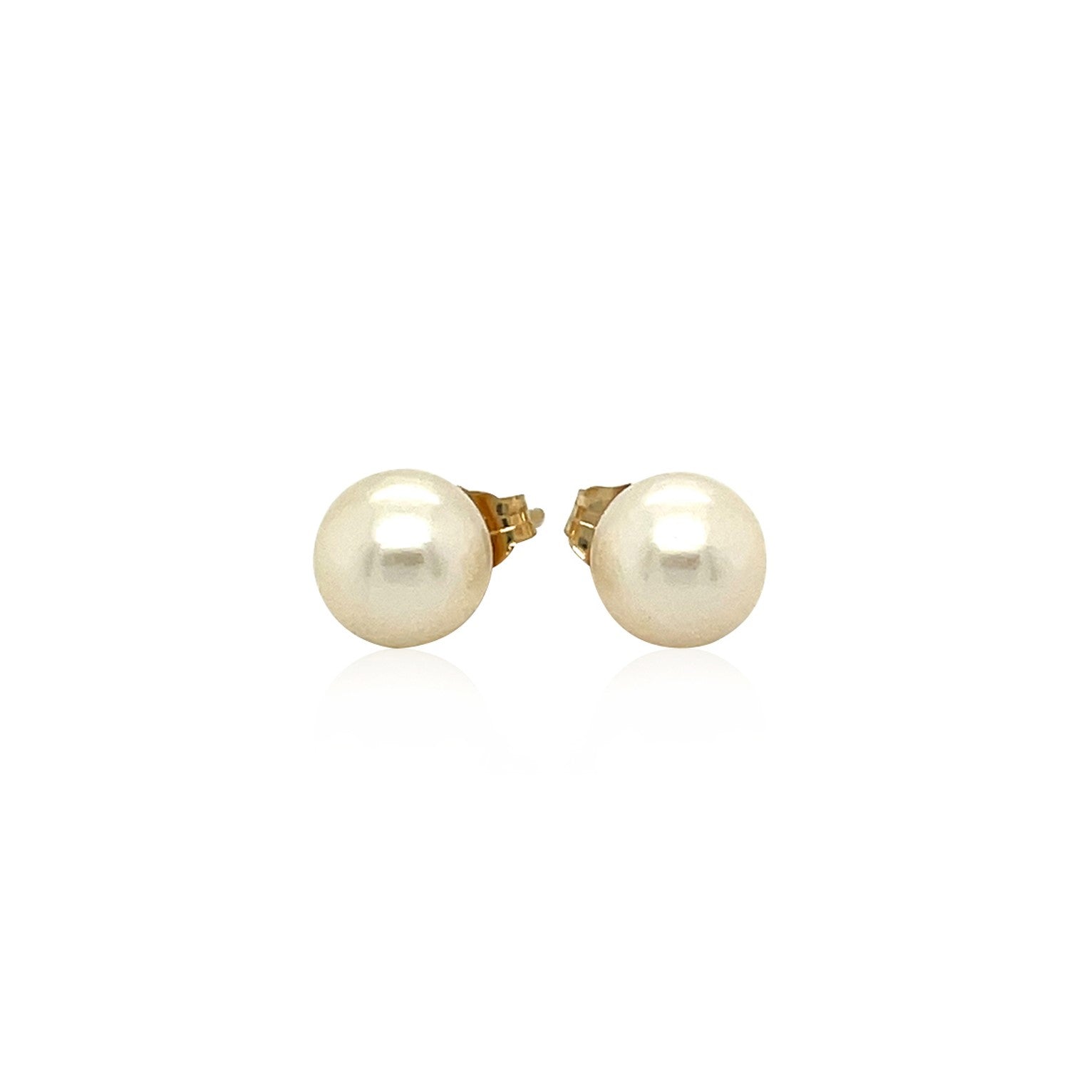 14k Yellow Gold Freshwater Cultured White Pearl Stud Earrings (7mm) - DestGlow