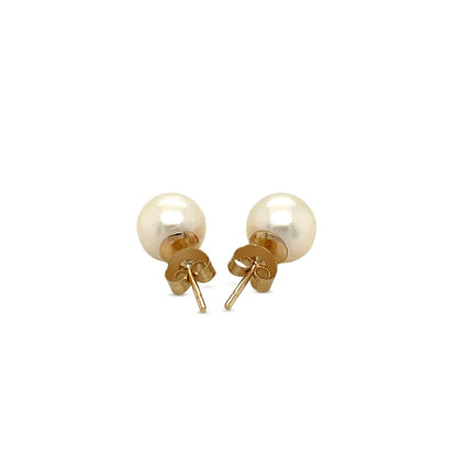 14k Yellow Gold Freshwater Cultured White Pearl Stud Earrings (7mm) - DestGlow