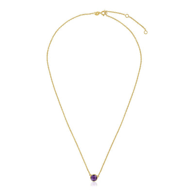 14k Yellow Gold 17 inch Necklace with Round Amethyst - necklaces