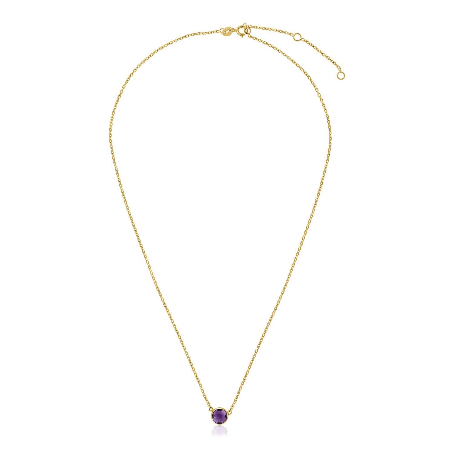 14k Yellow Gold 17 inch Necklace with Round Amethyst  DestGlow