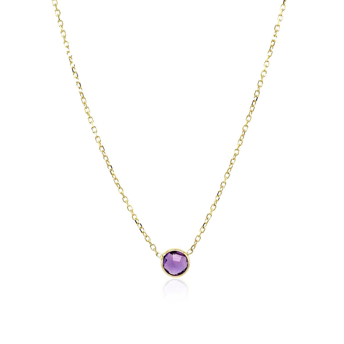 14k Yellow Gold 17 inch Necklace with Round Amethyst - DestGlow