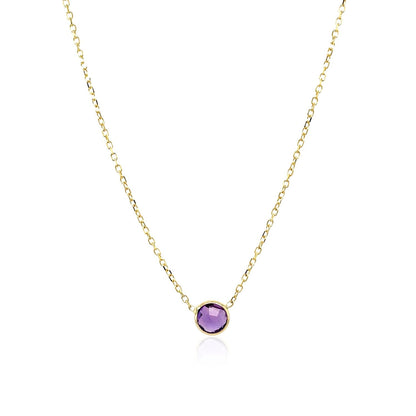 14k Yellow Gold 17 inch Necklace with Round Amethyst - DestGlow
