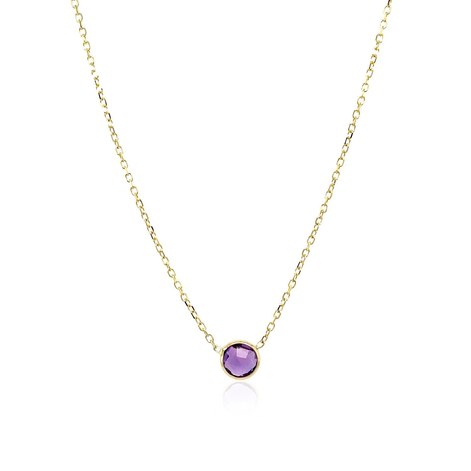 14k Yellow Gold 17 inch Necklace with Round Amethyst  DestGlow