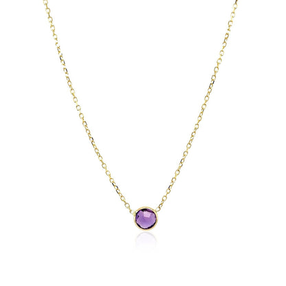 14k Yellow Gold 17 inch Necklace with Round Amethyst  DestGlow
