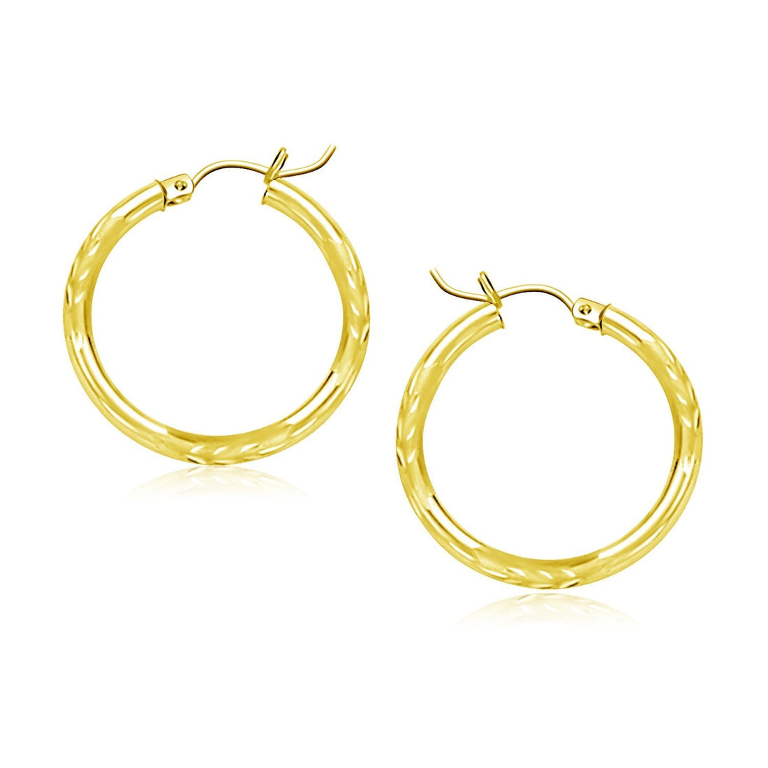 10k Yellow Gold Diamond Cut Hoop Earrings (20mm) - earrings