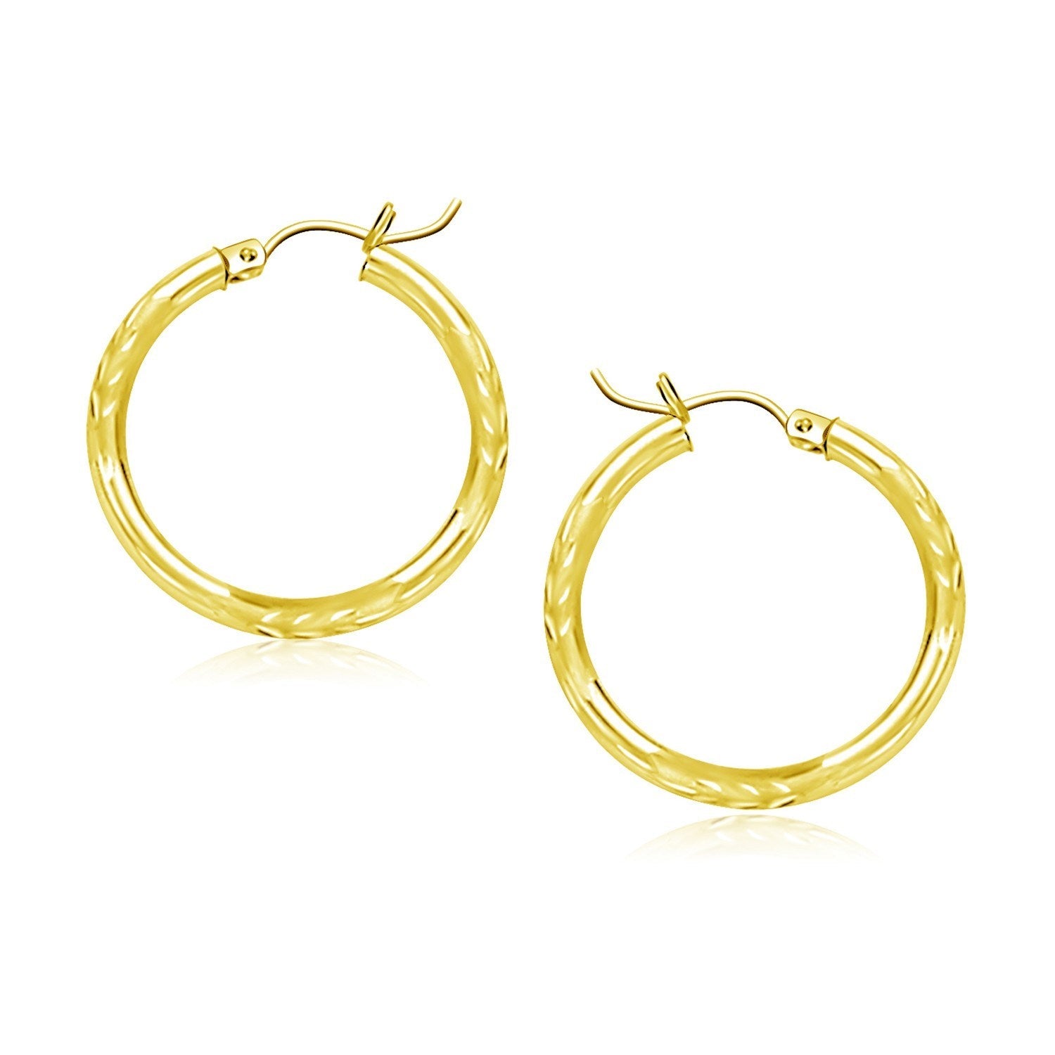 10k Yellow Gold Diamond Cut Hoop Earrings (20mm) - earrings